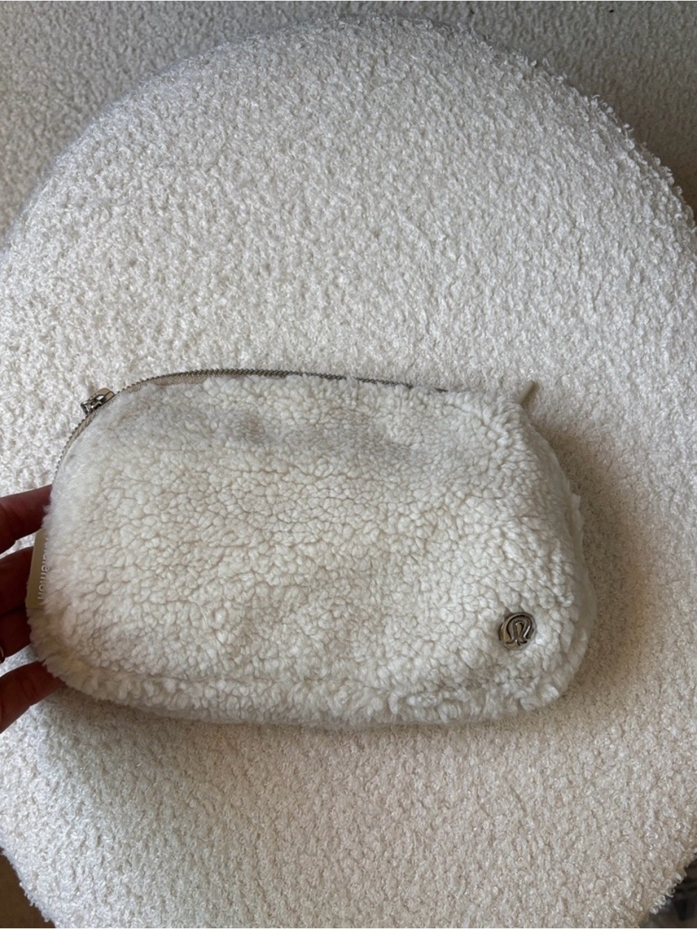 lululemon Cream Sherpa Everywhere Belt Bag with Metallic hardware first edition